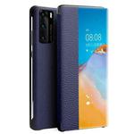 For Huawei P40 Pro QIALINO Litchi Texture Side Window View Leather Phone Case(Blue)
