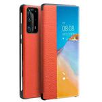 For Huawei P40 QIALINO Litchi Texture Side Window View Leather Phone Case(Orange)