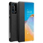 For Huawei P40 QIALINO Litchi Texture Side Window View Leather Phone Case(Black)