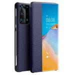 For Huawei P40 QIALINO Litchi Texture Side Window View Leather Phone Case(Blue)