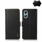 For OPPO A17 KHAZNEH Side-Magnetic Litchi Genuine Leather RFID Phone Case(Black)