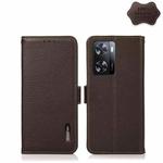 For OPPO A77 4G JP Version/A57 4G KHAZNEH Side-Magnetic Litchi Genuine Leather RFID Phone Case(Brown)
