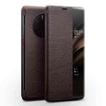 For Huawei Mate 50 Pro QIALINO Genuine Leather Side Window View Smart Phone Case(Brown)