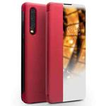 For Huawei P30 QIALINO Genuine Leather Side Window View Smart Phone Case(Red)