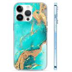 For iPhone 14 Pro Coloured Glaze Marble Phone Case(Green Gilt)