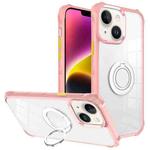 For iPhone 14 Plus Water Cube High Permeability Space Phone Case with Invisible Holder(Pink)