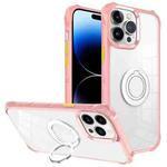 For iPhone 14 Pro Water Cube High Permeability Space Phone Case with Invisible Holder(Pink)