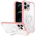 For iPhone 12 Pro Max Water Cube High Permeability Space Phone Case with Invisible Holder(Pink)