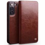 For Samsung Galaxy S22 5G QIALINO Genuine Leather Phone Case(Brown)