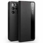For Samsung Galaxy S21 Ultra 5G QIALINO Genuine Leather Side Window View Smart Phone Case(Black)