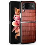 For Samsung Galaxy Z Flip4 QIALINO Crocodile Pattern Genuine Leather Phone Case(Brown)