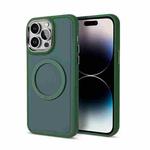 For iPhone 14 Pro Max Imitation Liquid Silicone Skin Feel Plating Magsafe Phone Case(Deep Green)