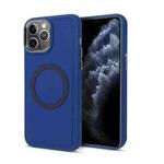 For iPhone 11 Pro Max Imitation Liquid Silicone Skin Feel Plating Magsafe Phone Case(Navy Blue)