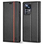 For Xiaomi Redmi K50 Ultra LC.IMEEKE Carbon Fiber Texture Flip Leather Phone Case(Vertical Black)