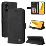 For vivo Y16 / Y02s Skin Feel Life Tree Metal Button Leather Phone Case(Black)