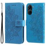For vivo Y16 / Y02s 7-petal Flowers Embossing Leather Phone Case(Blue)