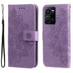 For vivo Y35 4G / Y22s / Y22 7-petal Flowers Embossing Leather Phone Case(Light Purple)