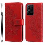 For vivo Y35 4G / Y22s / Y22 7-petal Flowers Embossing Leather Phone Case(Red)