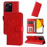 For vivo Y35 4G / Y22s / Y22 Embossed Sunflower Leather Phone Case(Red)