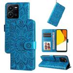 For vivo Y35 4G / Y22s / Y22 Embossed Sunflower Leather Phone Case(Blue)