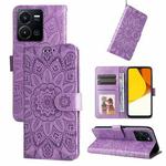 For vivo Y35 4G / Y22s / Y22 Embossed Sunflower Leather Phone Case(Purple)