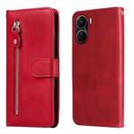 For vivo Y16 / Y02s Calf Texture Zipper Leather Phone Case(Red)