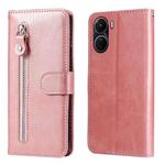 For vivo Y16 / Y02s Calf Texture Zipper Leather Phone Case(Rose Gold)