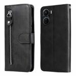 For vivo Y16 / Y02s Calf Texture Zipper Leather Phone Case(Black)