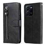 For vivo Y35 4G / Y22s / Y22 Calf Texture Zipper Leather Phone Case(Black)