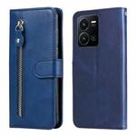 For vivo Y35 4G / Y22s / Y22 Calf Texture Zipper Leather Phone Case(Blue)