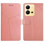 For vivo X80 Lite/V25 5G HT01 Y-shaped Pattern Flip Leather Phone Case(Pink)