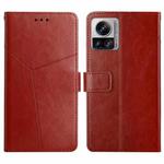 For Motorola Edge 30 Ultra/Moto X30 Pro HT01 Y-shaped Pattern Flip Leather Phone Case(Brown)