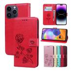 For iPhone 14 Pro Max Rose Embossed Flip PU Leather Phone Case(Red)