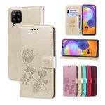 For Samsung Galaxy M33 5G Global Rose Embossed Flip PU Leather Phone Case(Gold)