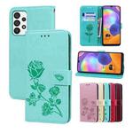 For Samsung Galaxy A73 5G Rose Embossed Flip PU Leather Phone Case(Green)