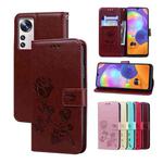 For Xiaomi 12/12X Rose Embossed Flip PU Leather Phone Case(Brown)