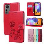 For Xiaomi 12 Lite Rose Embossed Flip PU Leather Phone Case(Red)