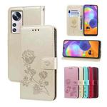 For Xiaomi 12 Pro Rose Embossed Flip PU Leather Phone Case(Gold)