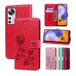 For Xiaomi 12 Pro Rose Embossed Flip PU Leather Phone Case(Red)