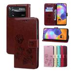 For Xiaomi Poco M4 Pro 4G Rose Embossed Flip PU Leather Phone Case(Brown)