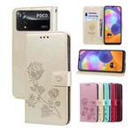 For Xiaomi Poco X4 Pro 5G Rose Embossed Flip PU Leather Phone Case(Gold)