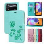 For Xiaomi Poco X4 Pro 5G Rose Embossed Flip PU Leather Phone Case(Green)