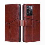 For OPPO A57s 4G / A57e 4G Geometric Stitching Leather Phone Case(Dark Brown)