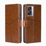 For OPPO K10 5G Global Geometric Stitching Leather Phone Case(Light Brown)