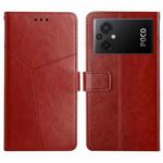 For Xiaomi Poco M5 4G/5G/M4 5G HT01 Y-shaped Pattern Flip Leather Phone Case(Brown)