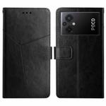 For Xiaomi Poco M5 4G/5G/M4 5G HT01 Y-shaped Pattern Flip Leather Phone Case(Black)