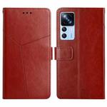 For Xiaomi Redmi K50 Ultra/12T/12T Pro HT01 Y-shaped Pattern Flip Leather Phone Case(Brown)