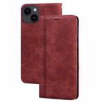 For iPhone 14 Plus Frosted Business Magnetic Horizontal Flip PU Phone Case(Brown)