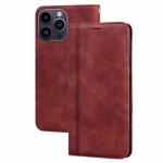 For iPhone 14 Pro Max Frosted Business Magnetic Horizontal Flip PU Phone Case(Brown)