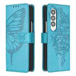 For Samsung Galaxy Z Fold3 5G Embossed Butterfly Leather Phone Case(Blue)